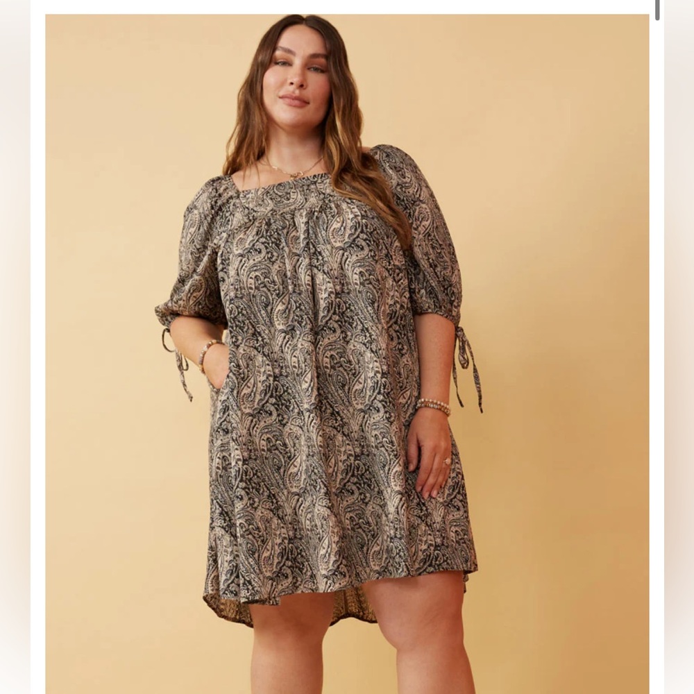 Hayden Los Angeles Paisley Print Tie Sleeve Square Neck Dress 2X